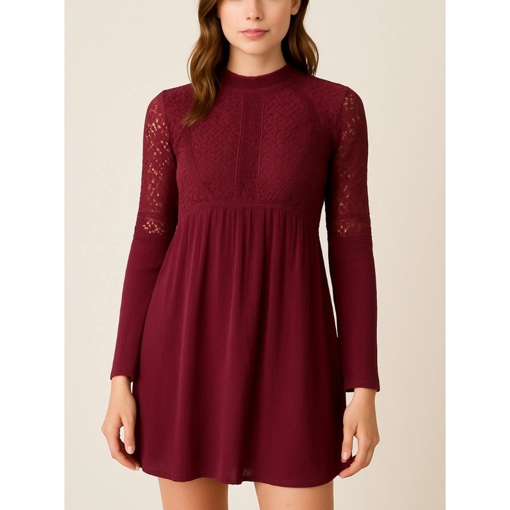 Romantic Cottagecore Boho Lace Altar’d State Dress – Burgundy Wine – M